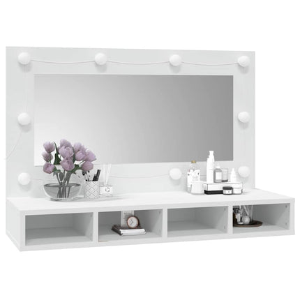 spejlskab med LED-lys 90x31,5x62 cm hvid