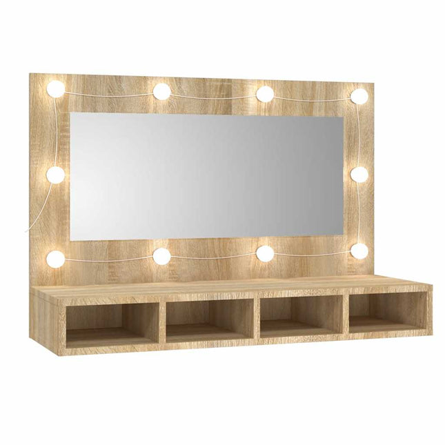 spejlskab med LED-lys 90x31,5x62 cm sonoma-eg
