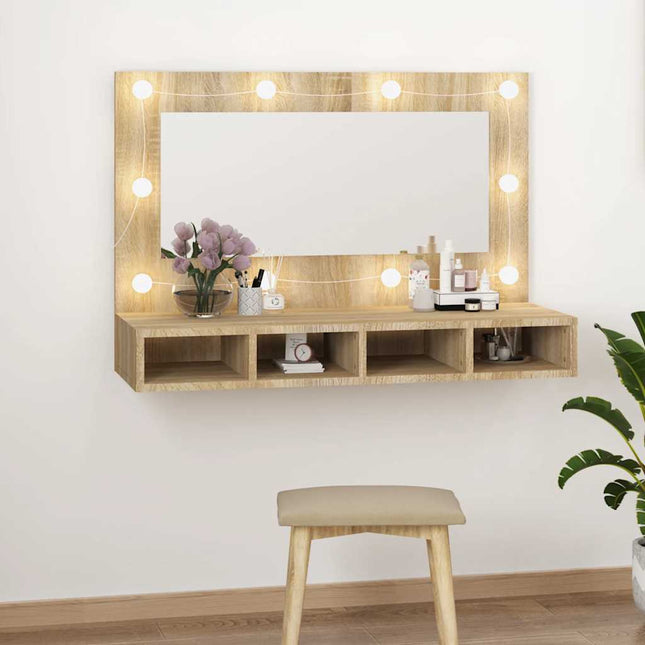 spejlskab med LED-lys 90x31,5x62 cm sonoma-eg