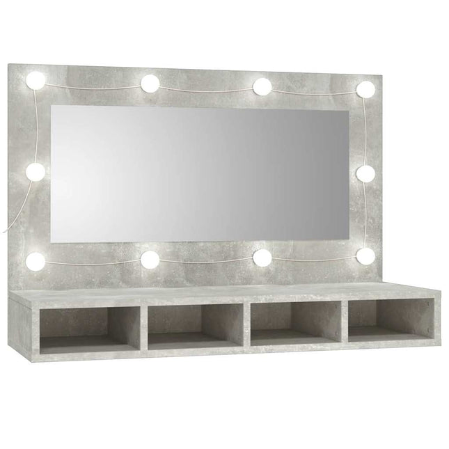 spejlskab med LED-lys 90x31,5x62 cm betongrå
