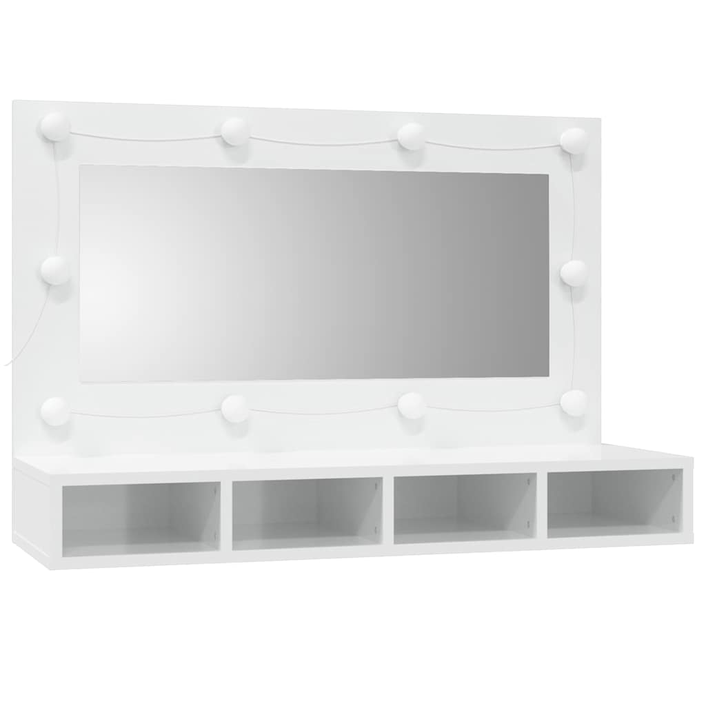 spejlskab med LED-lys 90x31,5x62 cm hvid højglans