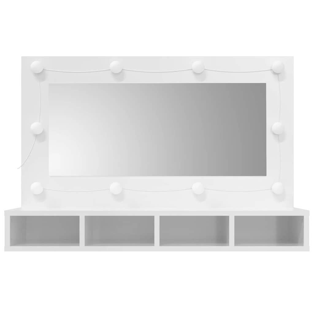spejlskab med LED-lys 90x31,5x62 cm hvid højglans