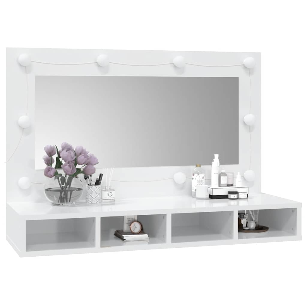 spejlskab med LED-lys 90x31,5x62 cm hvid højglans