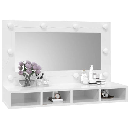 spejlskab med LED-lys 90x31,5x62 cm hvid højglans