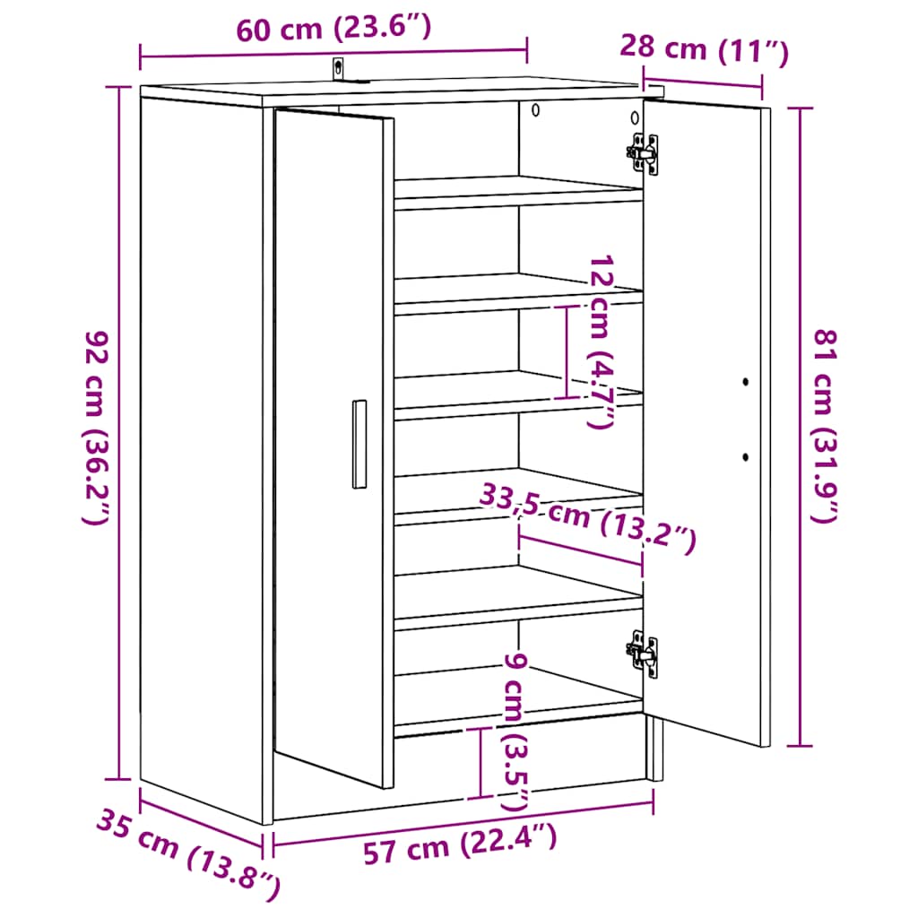 skoskab 60x35x92 cm konstrueret træ sort