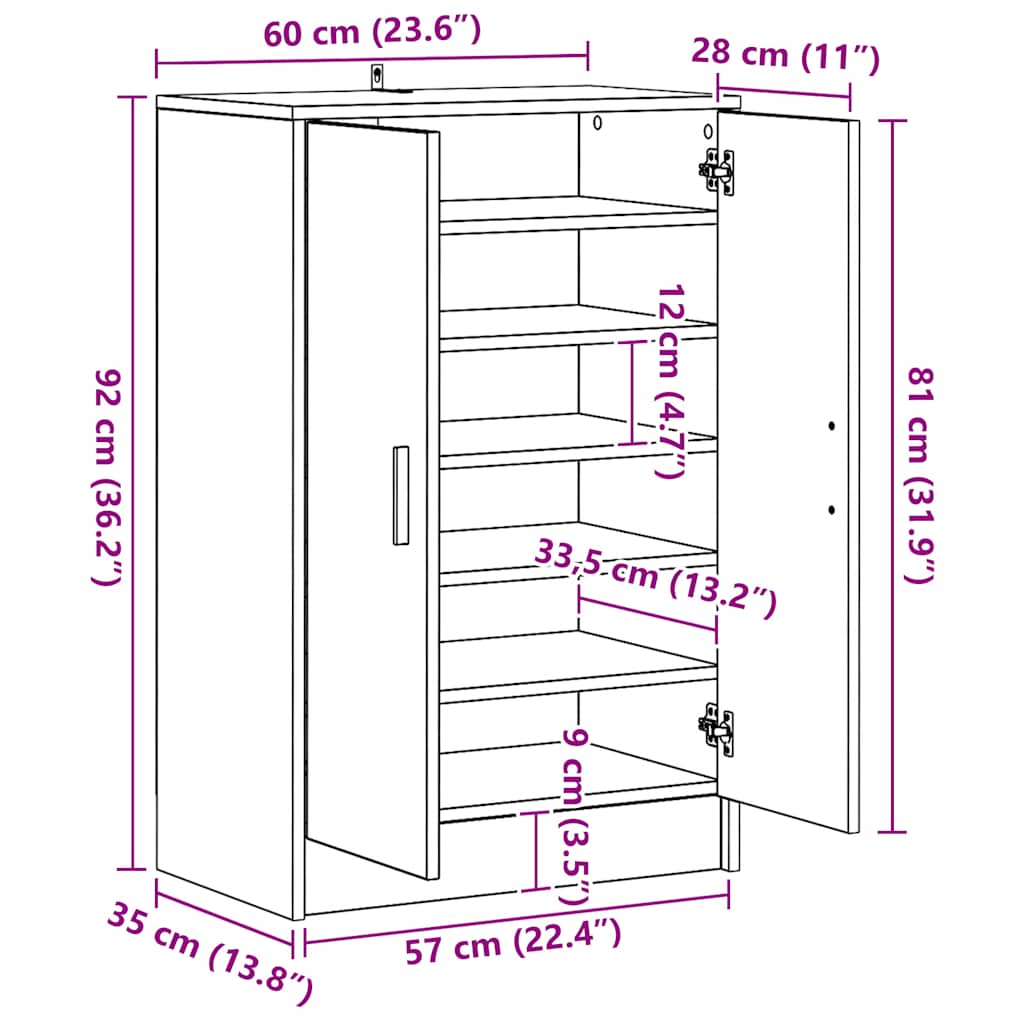 skoskab 60x35x92 cm konstrueret træ sonoma-eg