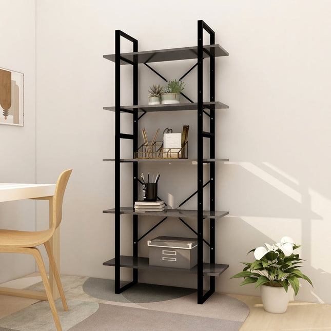 bogreol med 5 hylder 80x30x175 cm konstrueret træ grå