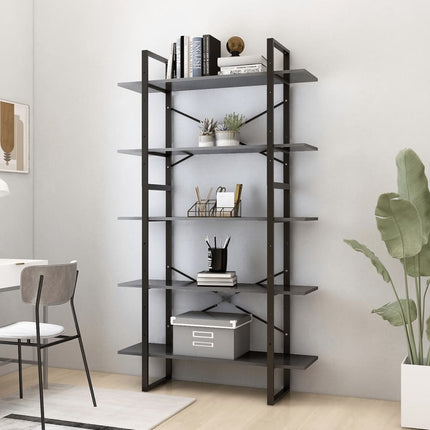 bogreol med 5 hylder 100x30x175 cm konstrueret træ grå