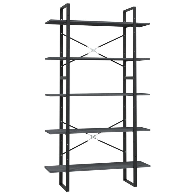 bogreol med 5 hylder 100x30x175 cm massivt fyrretræ grå