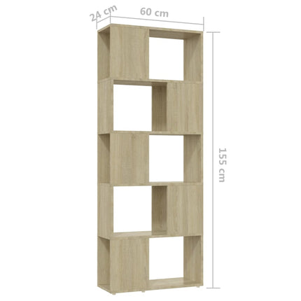 bogreol/rumdeler 60x24x155 cm konstrueret træ sonoma-eg