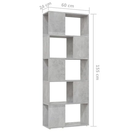 bogreol/rumdeler 60x24x155 cm konstrueret træ betongrå