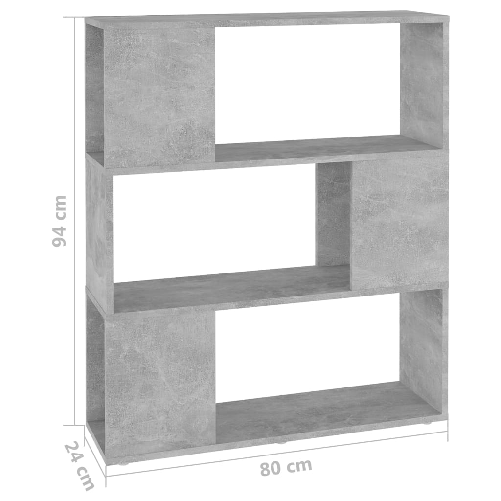 bogreol/rumdeler 80x24x94 cm konstrueret træ betongrå