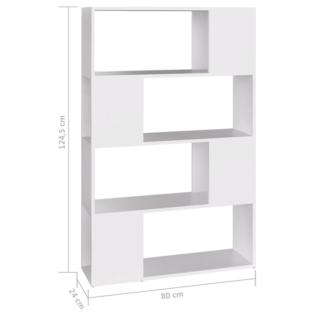 bogreol/rumdeler 80x24x124,5 cm konstrueret træ hvid