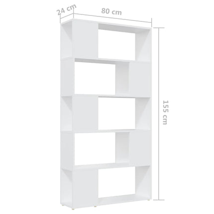 bogreol/rumdeler 80x24x155 cm konstrueret træ hvid