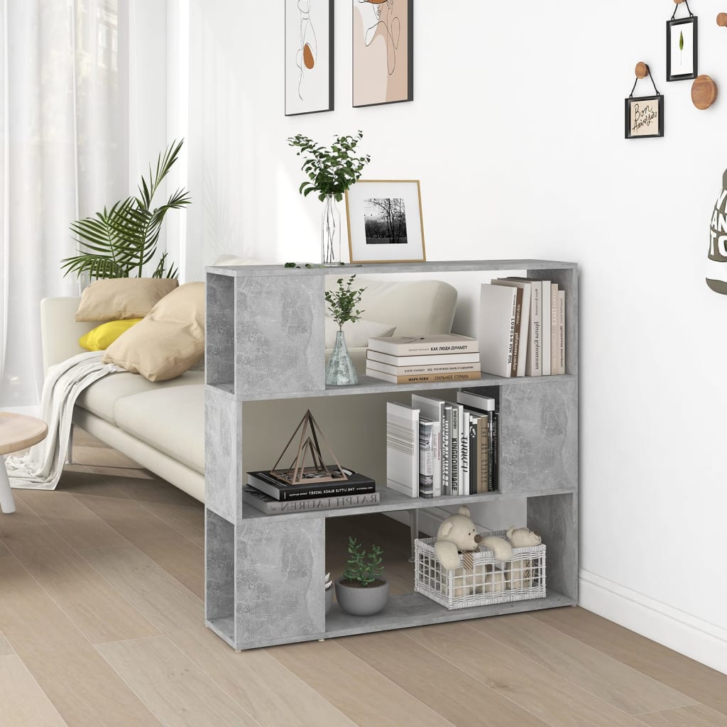 bogreol/rumdeler 100x24x94 cm konstrueret træ betongrå billede