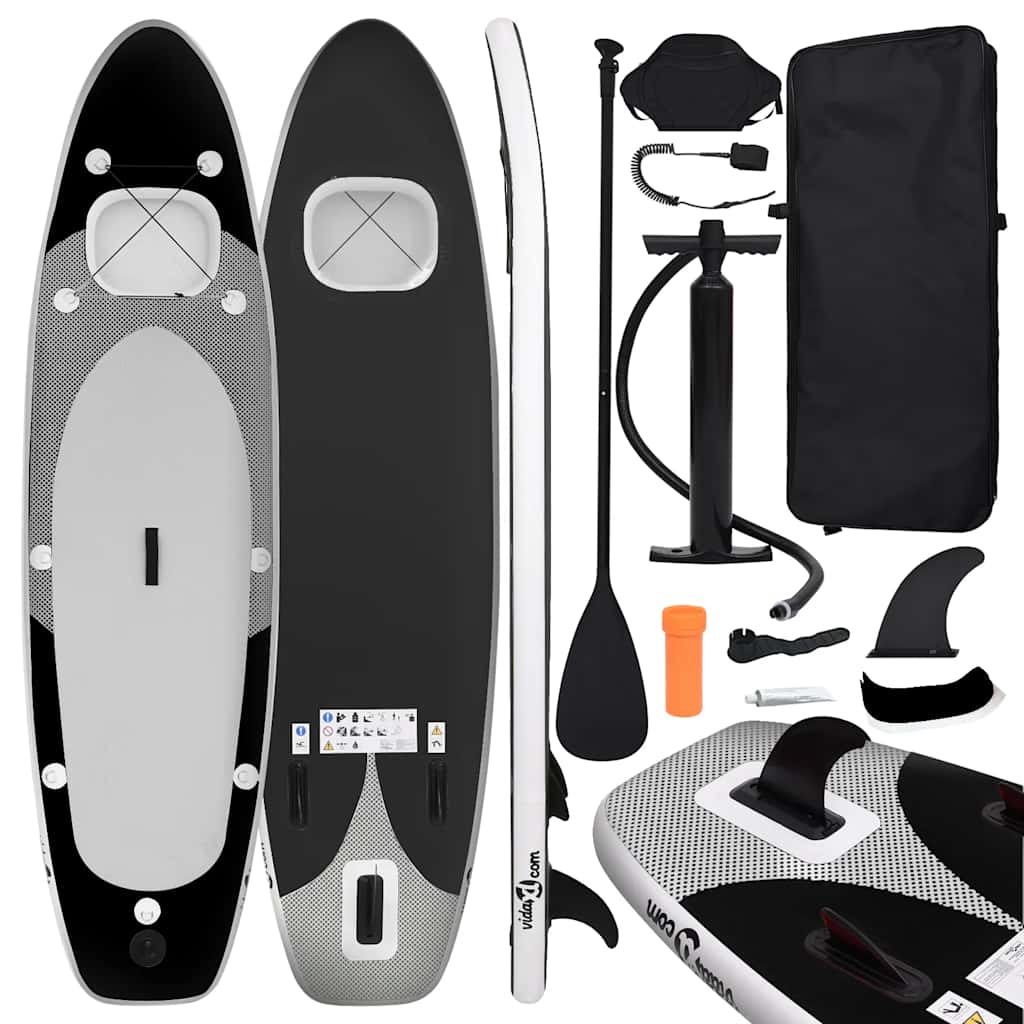 oppusteligt paddleboardsæt 300x76x10 cm sort