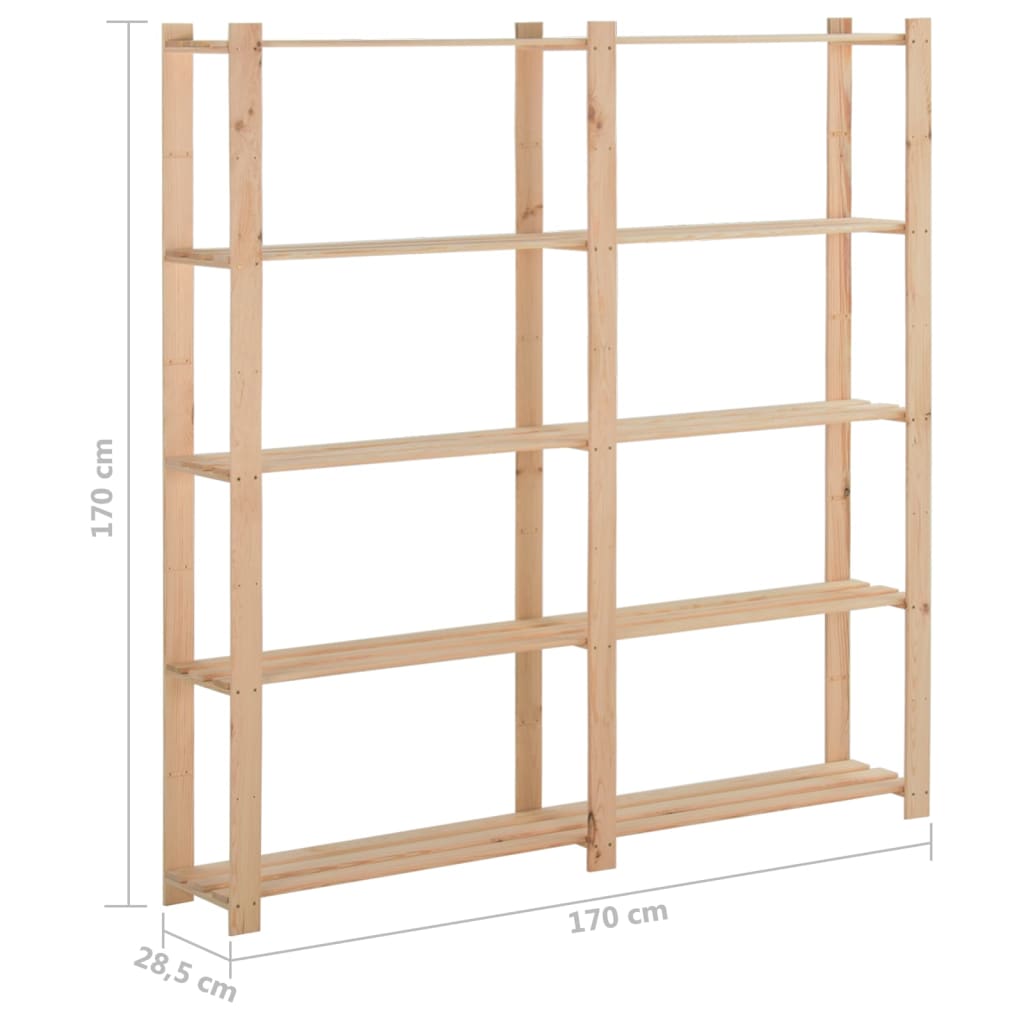 opbevaringsreol i 5 niveauer 170x28,5x170 cm massivt fyrretræ