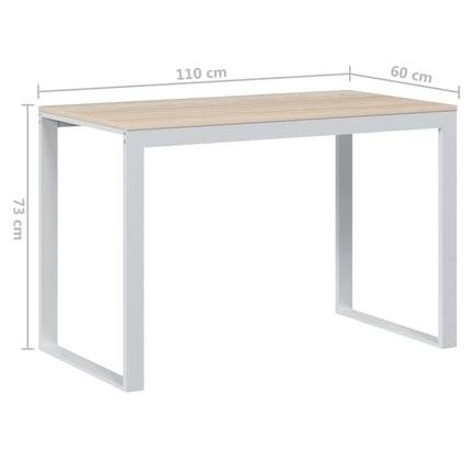 computerbord 110x60x73 cm spånplade hvid og egetræsfarvet