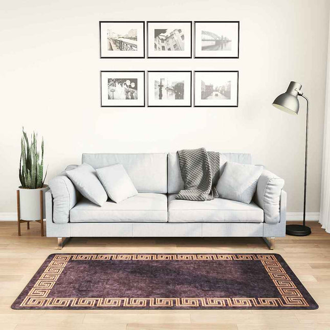 gulvtæppe 80x150 cm vaskbart sort og guld