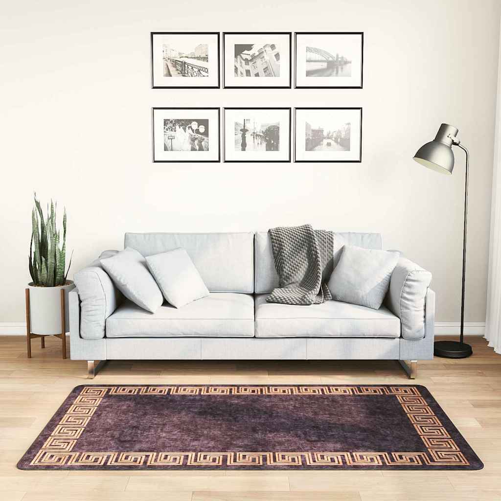Gulvtæppe 80x150 Cm Skridsikkert Og Vaskbart Sort Og Guld - Vidaxl