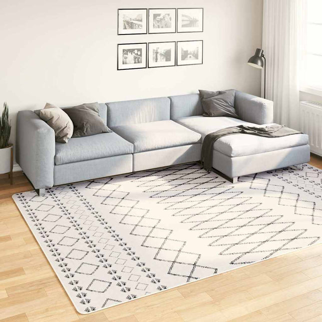 gulvtæppe 190x300 cm vaskbart sort og hvid