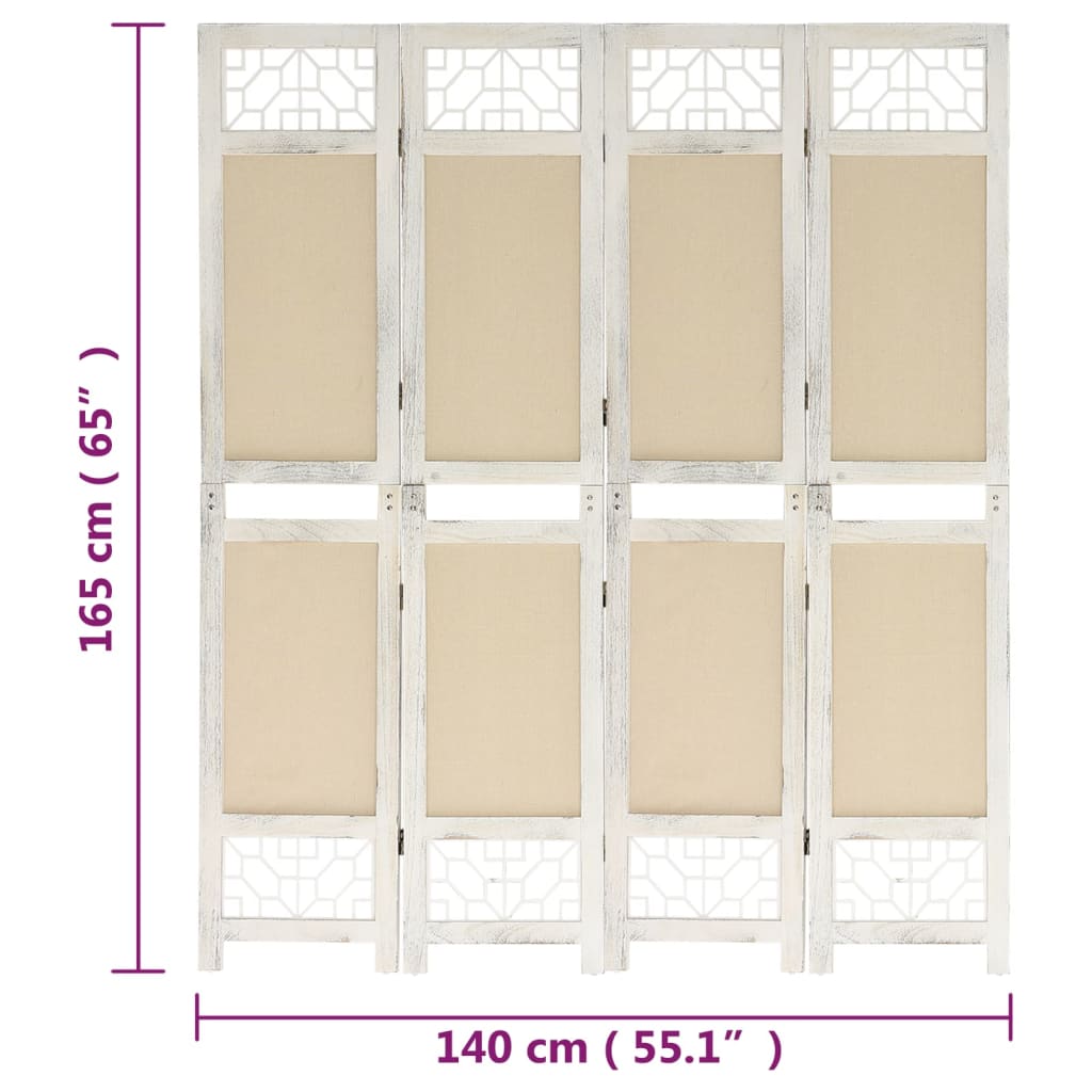 4-panels rumdeler 140x165 cm stof cremefarvet
