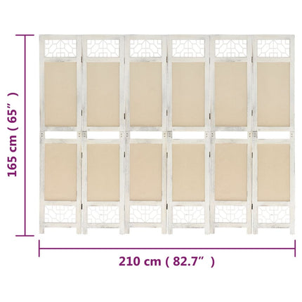 6-panels rumdeler 210x165 cm stof cremefarvet
