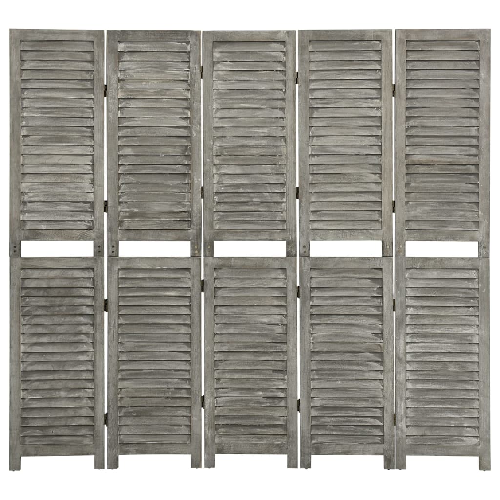 5-panels rumdeler 179x166 cm massivt træ grå billede
