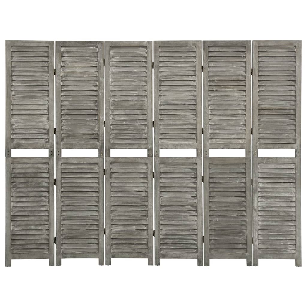 6-panels rumdeler 214x166 cm massivt træ grå billede