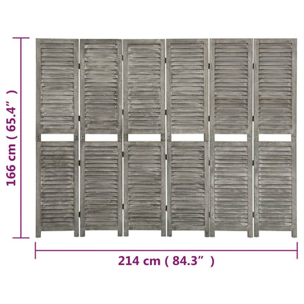 6-panels rumdeler 214x166 cm massivt træ grå