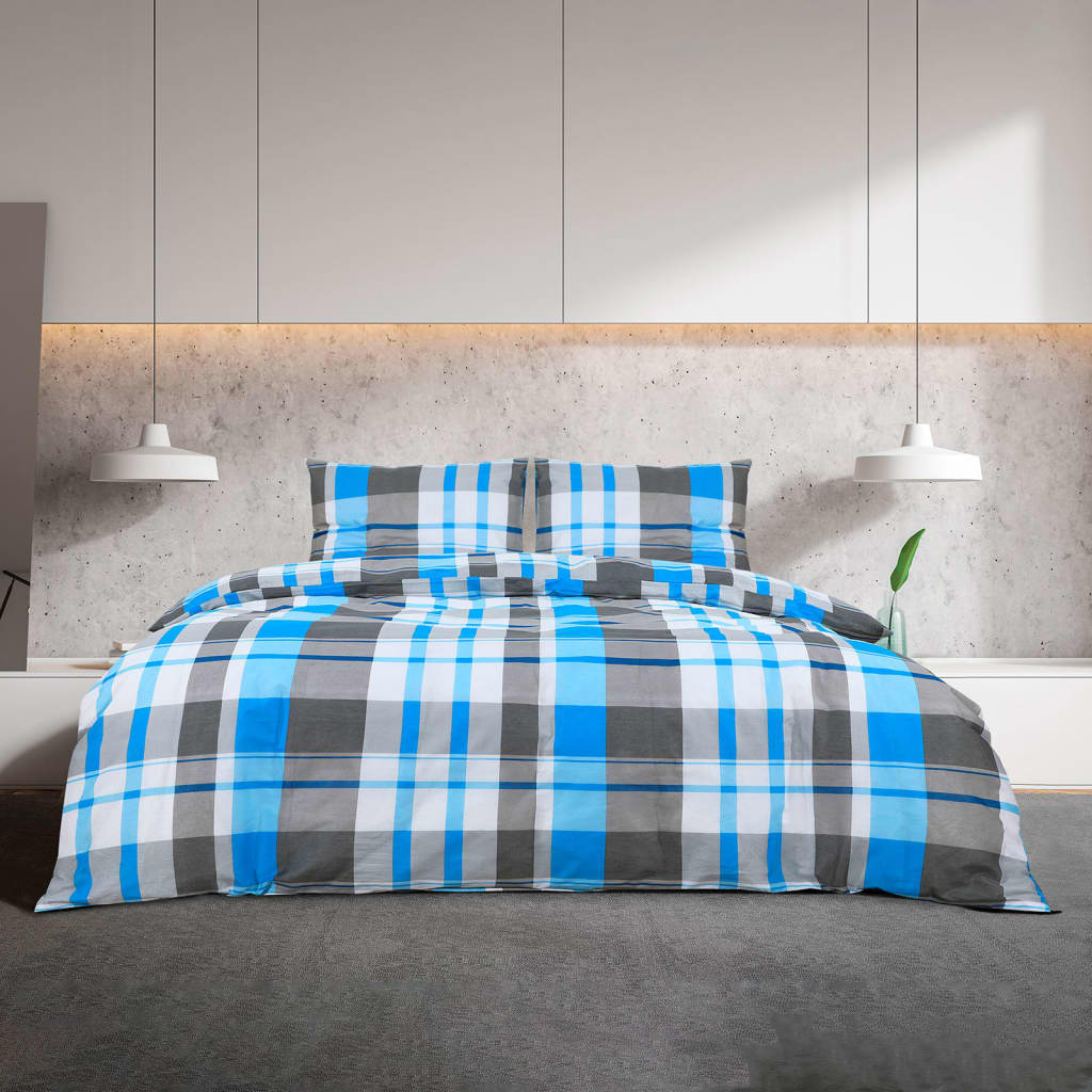 sengetøj 240x220 cm bomuld blå og grå