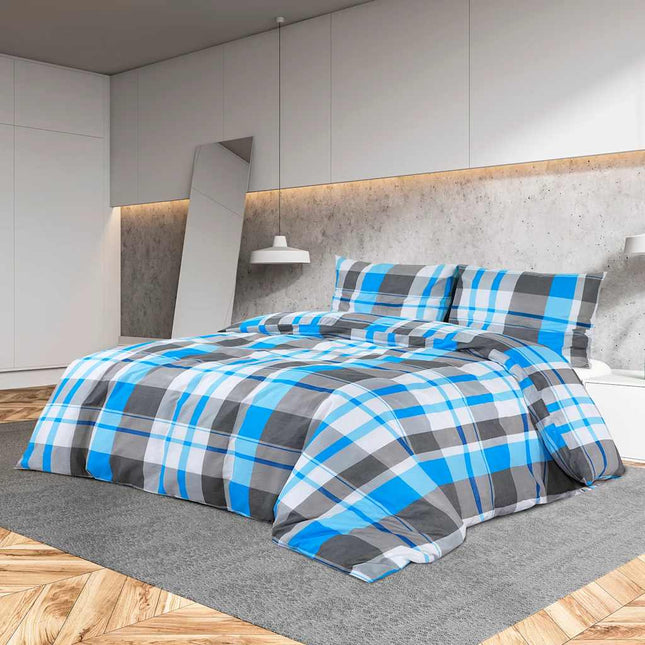 sengetøj 260x240 cm bomuld blå og grå