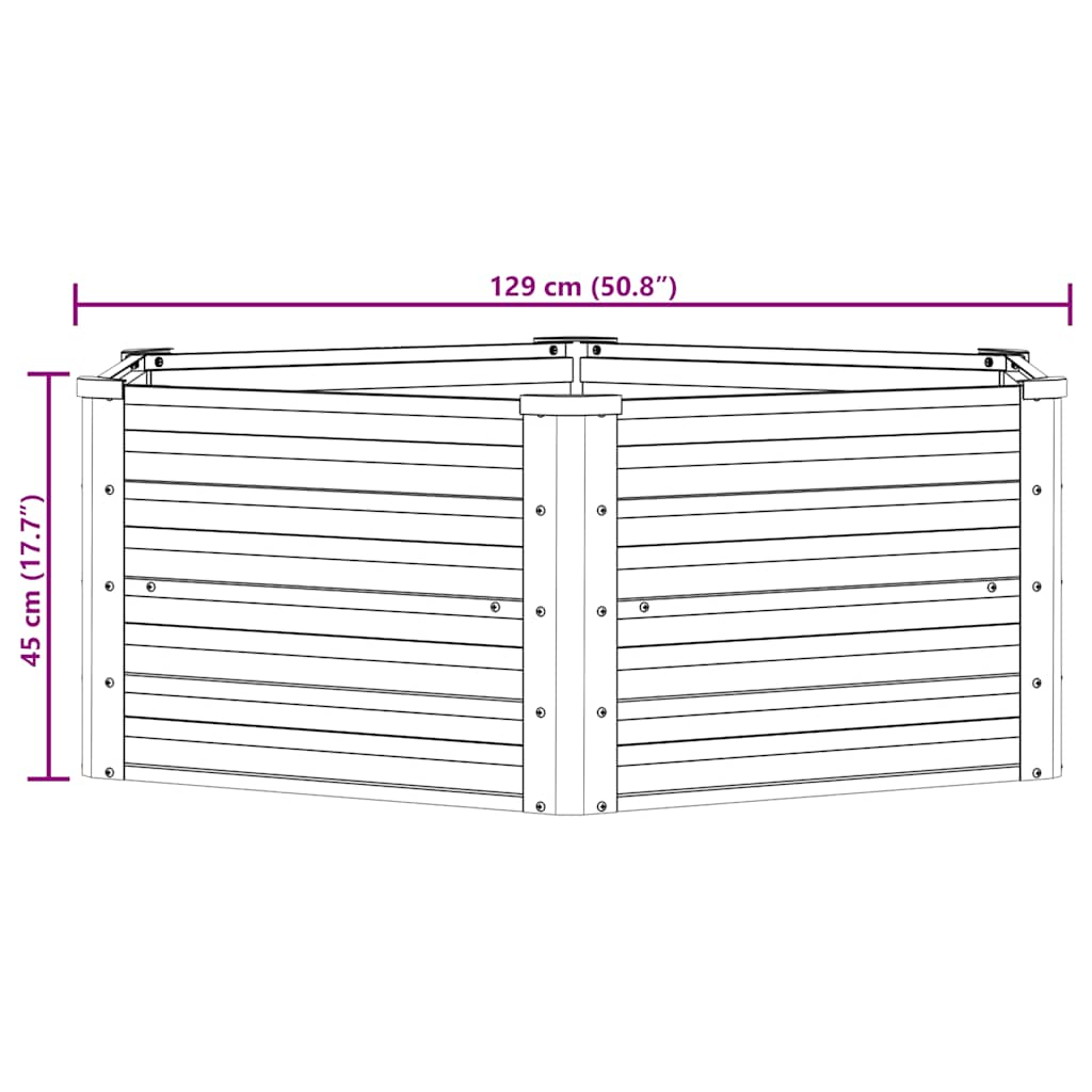 højbed 129x45 cm galvaniseret stål sølvfarvet