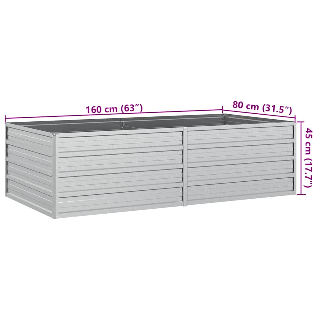 højbed 160x80x45 cm galvaniseret stål sølvfarvet