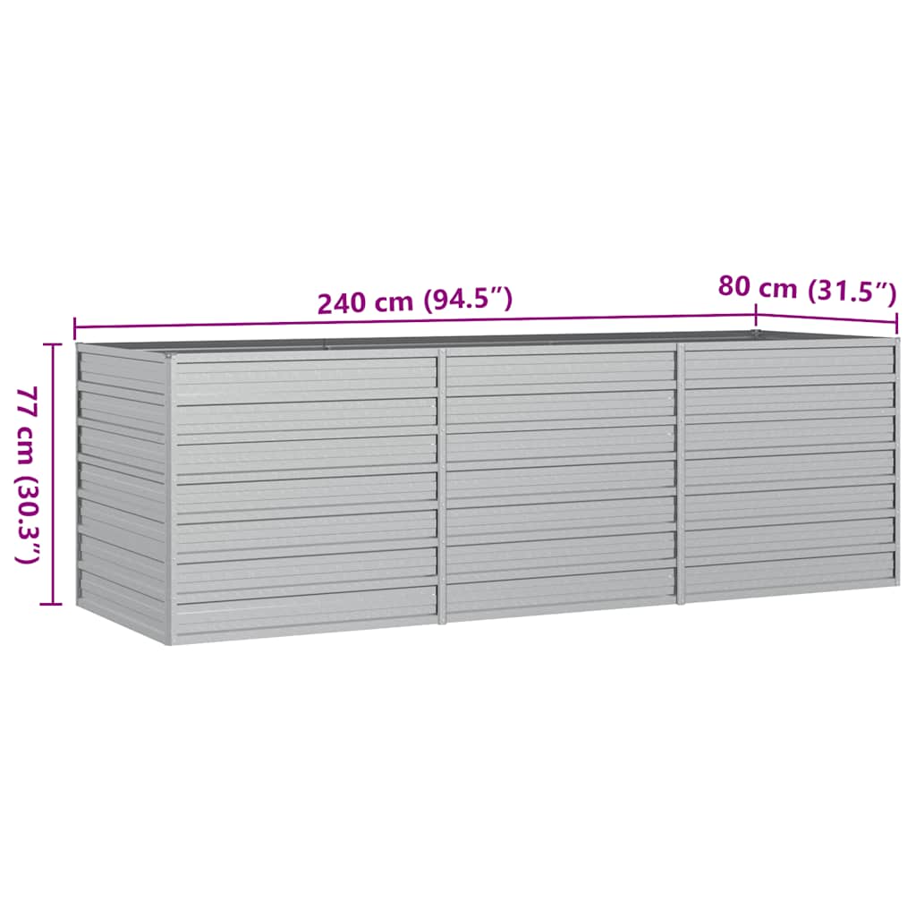 højbed 240x80x77 cm galvaniseret stål sølvfarvet