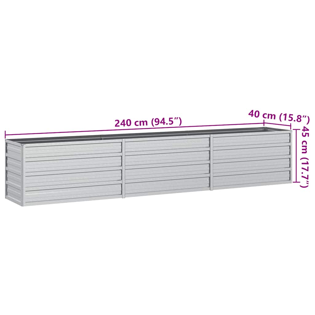 højbed 240x40x45 cm galvaniseret stål sølvfarvet