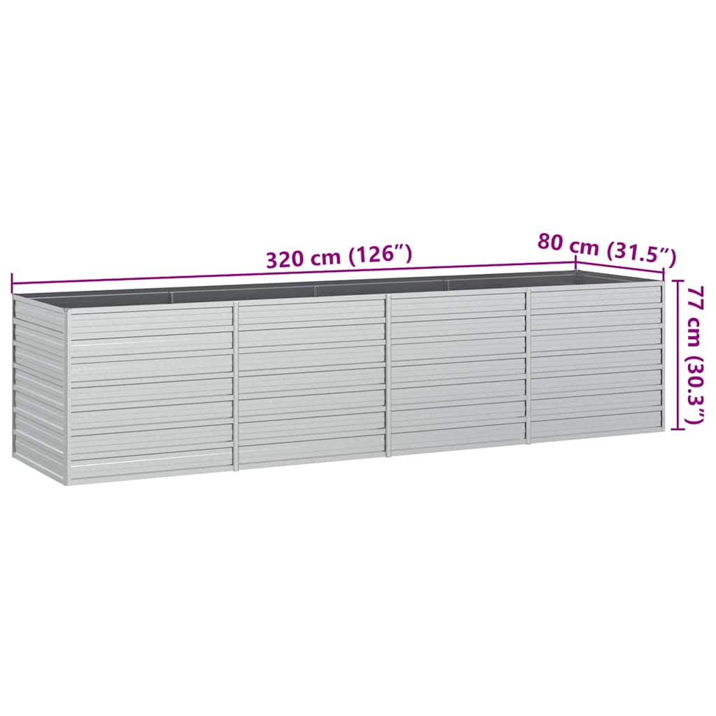 højbed 320x80x77 cm galvaniseret stål sølvfarvet