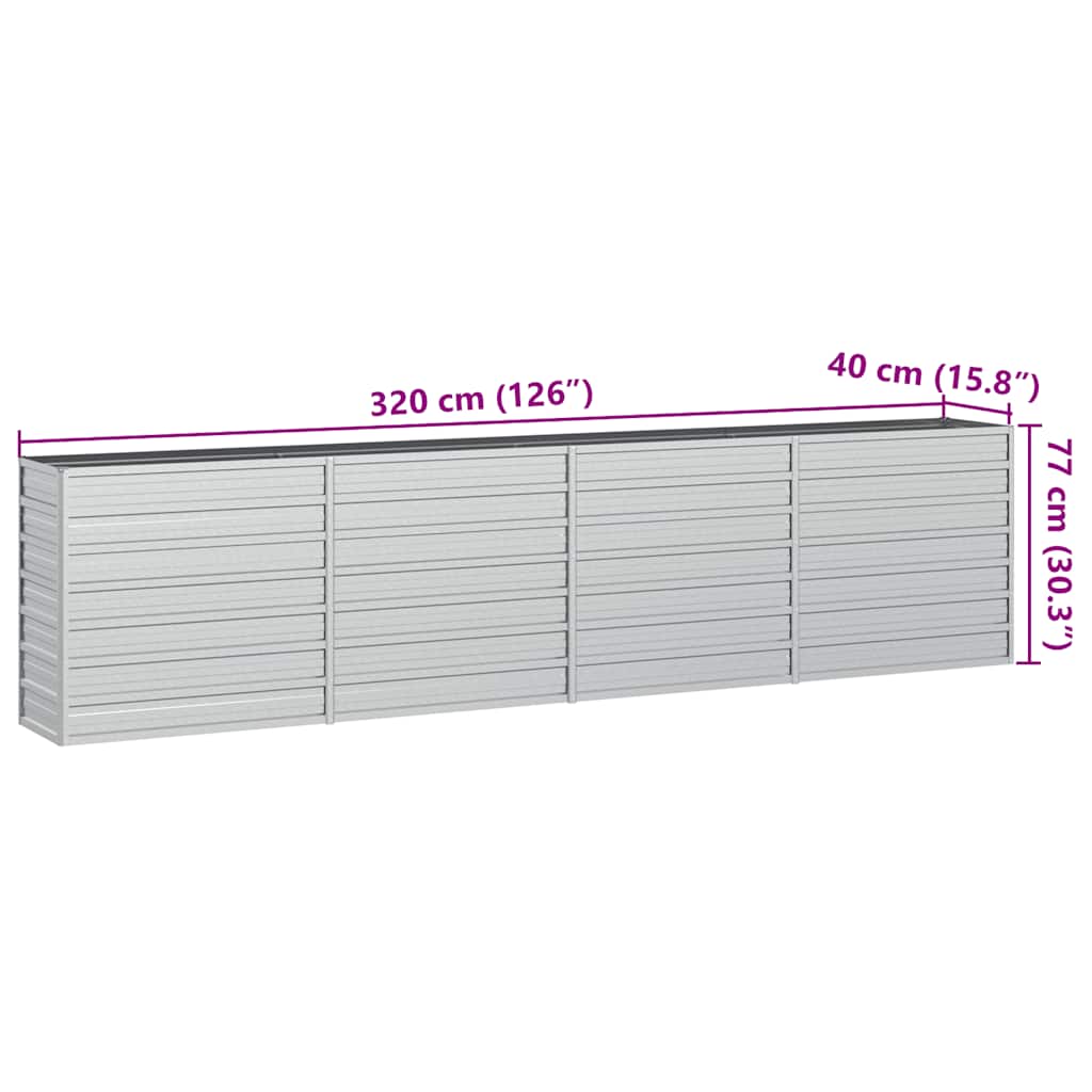 højbed 320x40x77 cm galvaniseret stål sølvfarvet