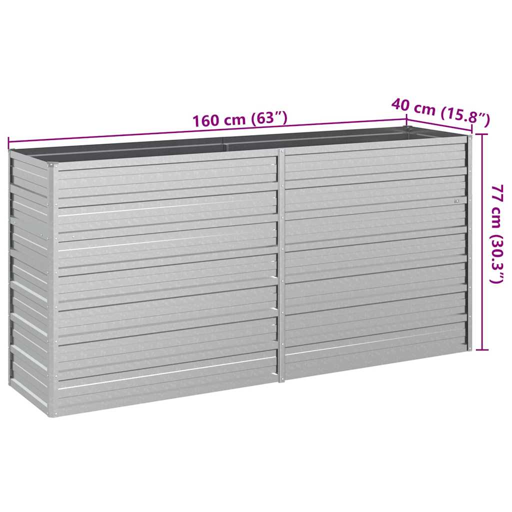 højbed 160x40x77 cm galvaniseret stål sølvfarvet