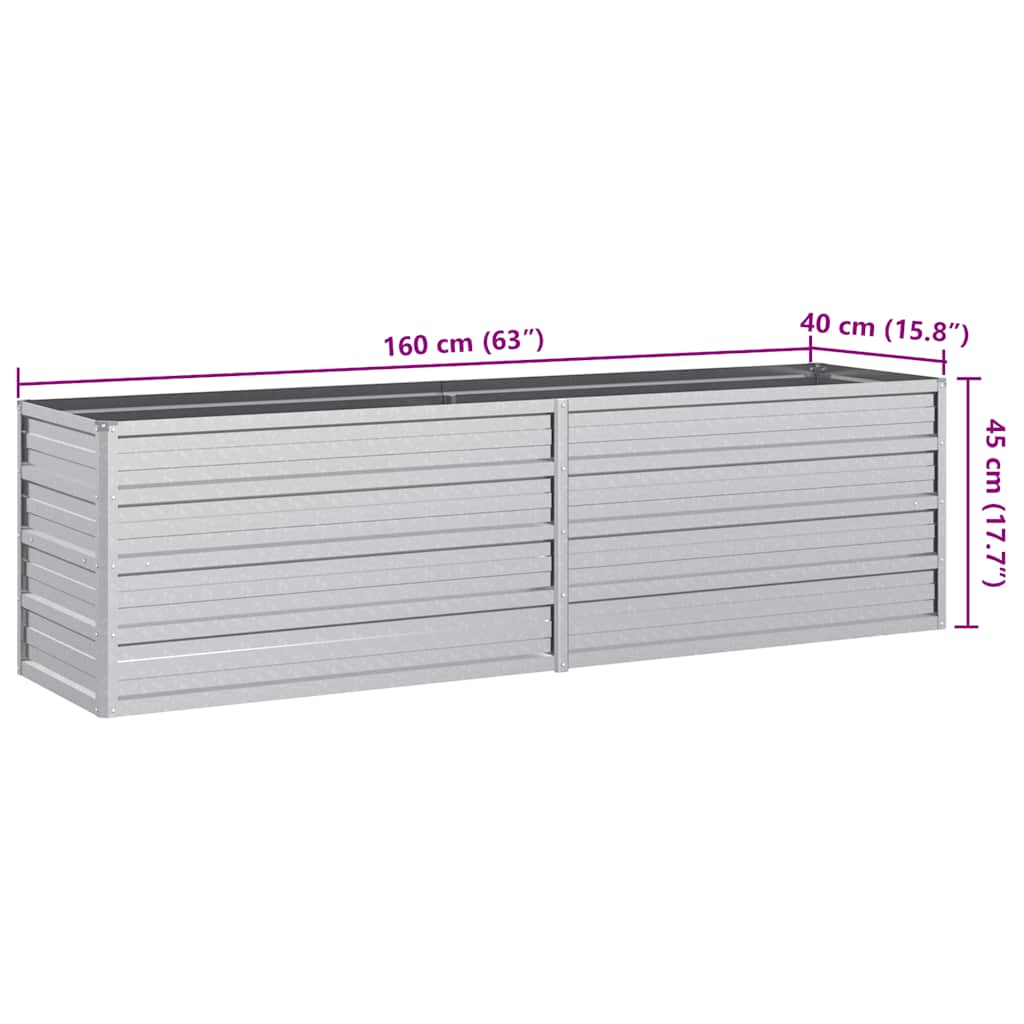 højbed 160x40x45 cm galvaniseret stål sølvfarvet