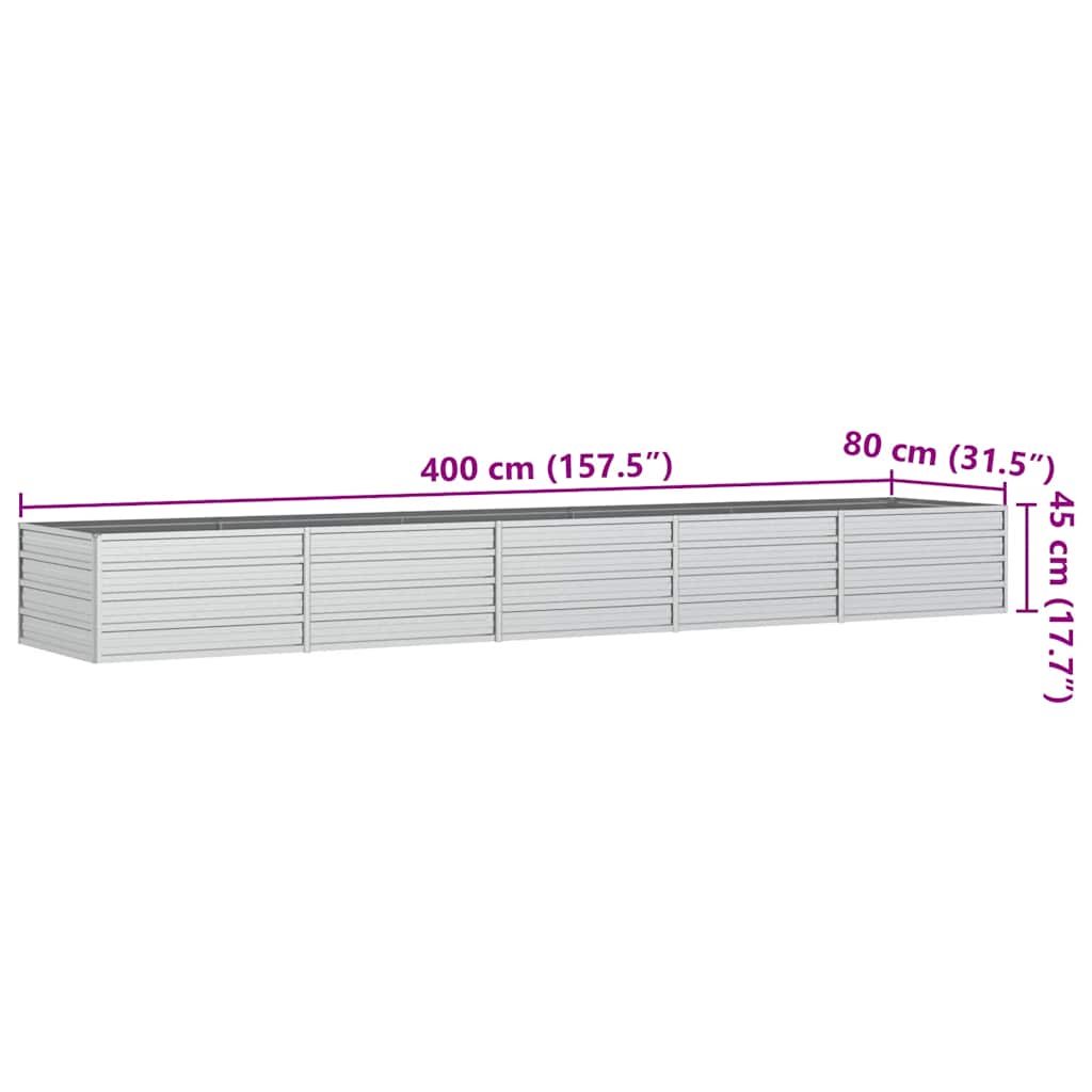 højbed 400x80x45 cm galvaniseret stål sølvfarvet