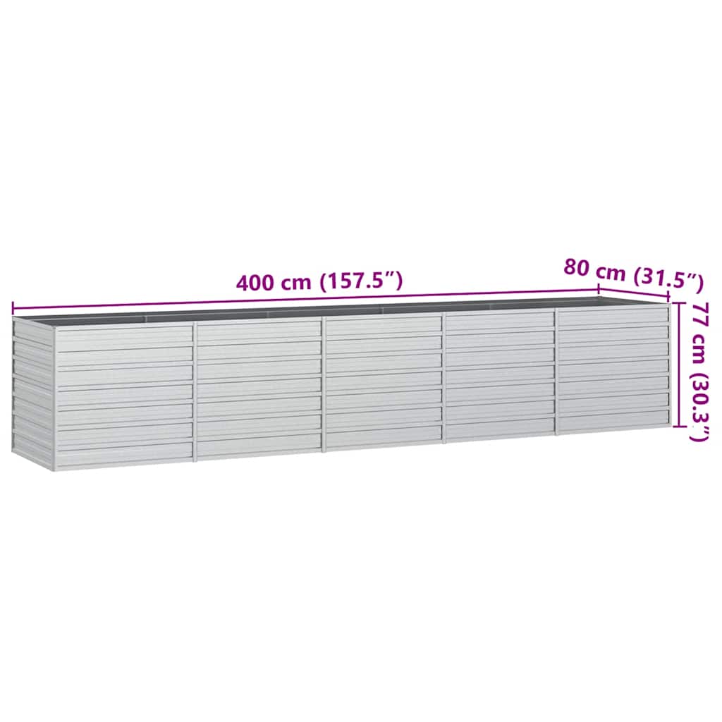 højbed 400x80x77 cm galvaniseret stål sølvfarvet