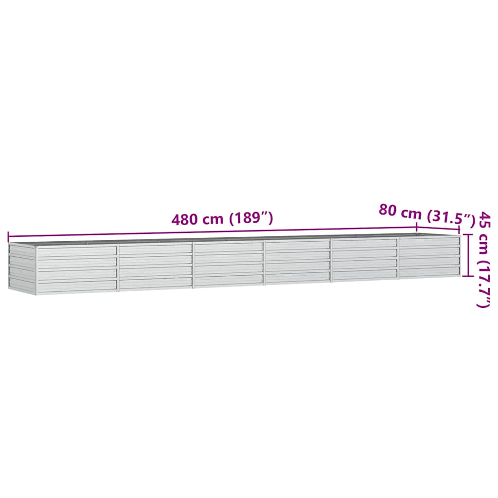 højbed 480x80x45 cm galvaniseret stål sølvfarvet