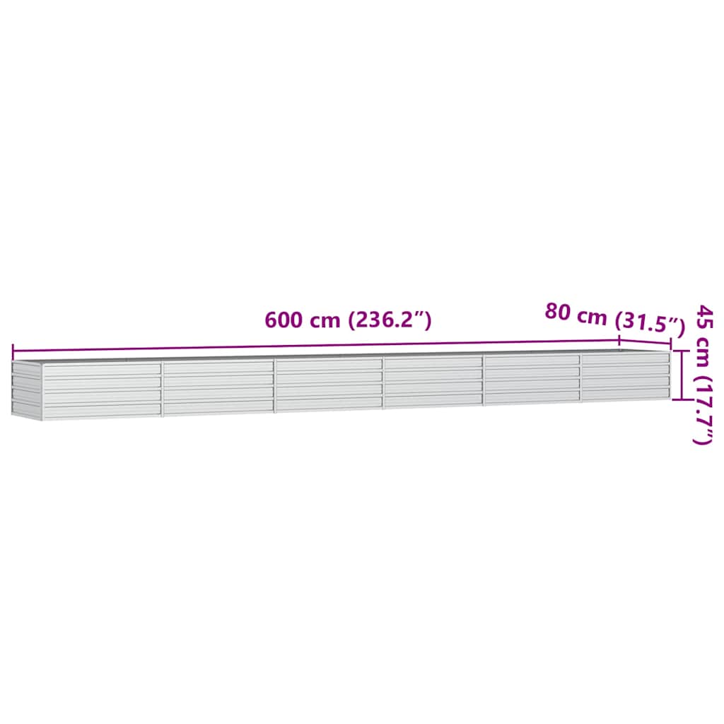 højbed 600x80x45 cm galvaniseret stål sølvfarvet