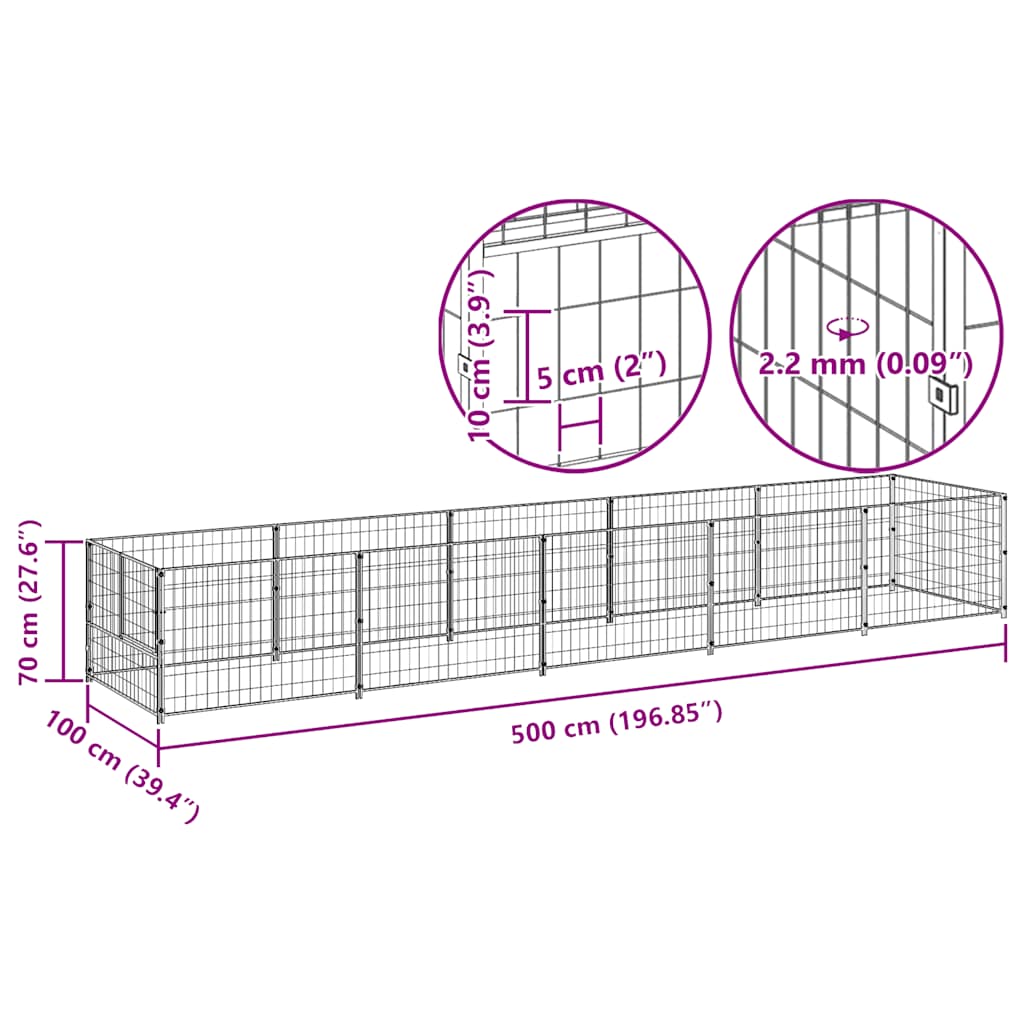 hundeløbegård 5 m² stål sort