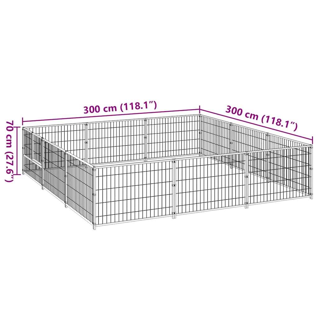 hundeløbegård 9 m² stål sort