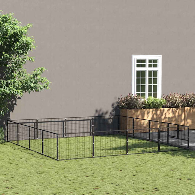 hundeløbegård 16 m² stål sort