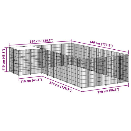 hundeløbegård 10,89 m² stål sort