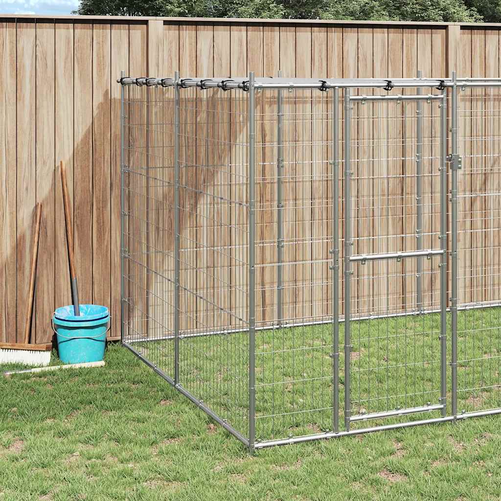 udendørs hundebur med tag 12,1 m² galvaniseret stål