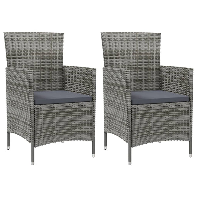 havestole med hynder 2 stk. polyrattan grå